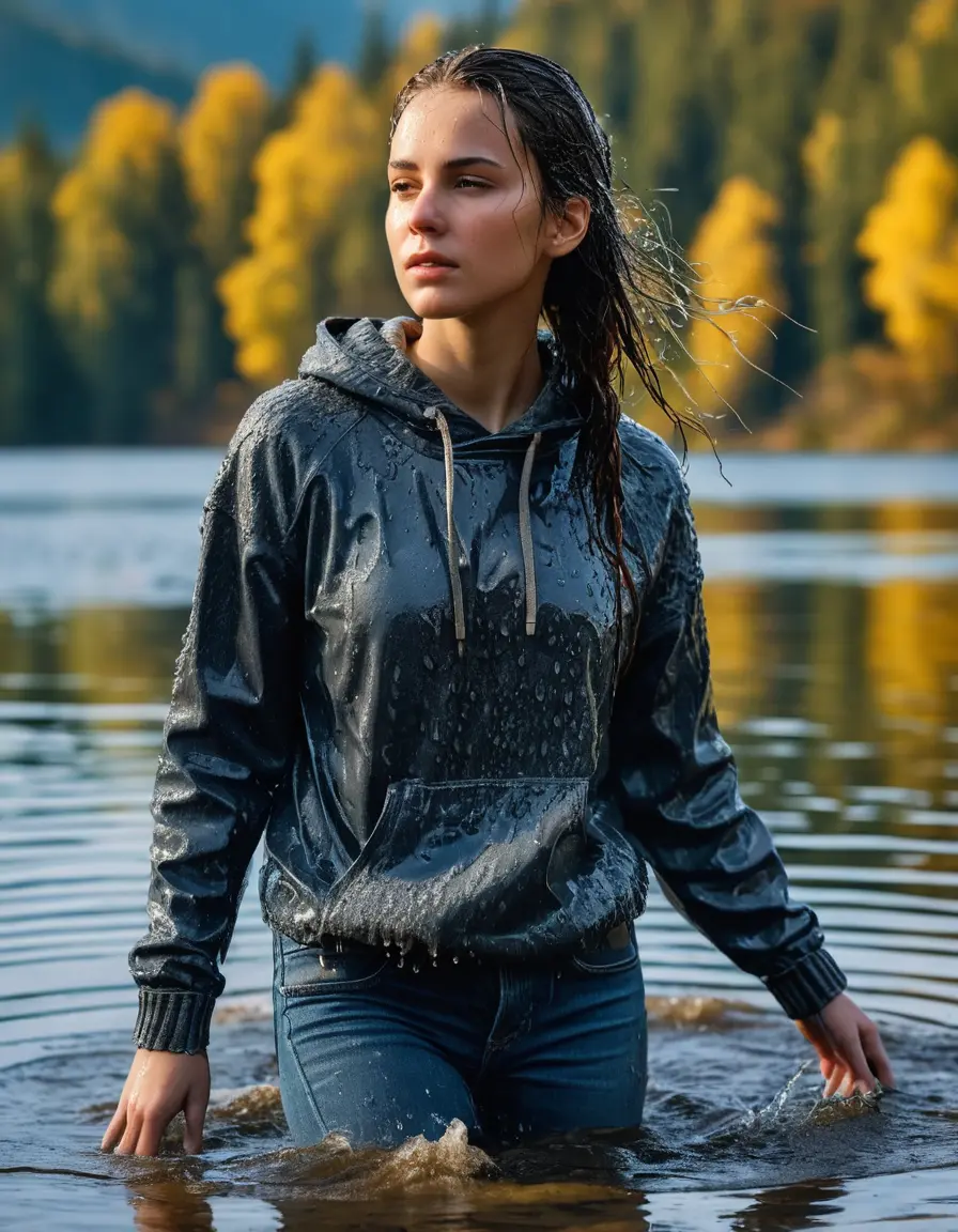 photo of young woman, in soaking wet, drenched clothes,
sneekers, jeans, sweater, lake, 
enjoying, wet clothes stuck to body,
detailed textures of the wet clothes, wet face, wet plastered hair,
wet, drenched, professional, high-quality details, full body view.
sharp focus, ultra-high pixel detail, realistic, high-quality, full colors, incredibly detailed, 4k, 8k, 16k, hyper-realistic, RAW photo, masterpiece, ultra-detailed, professionally color graded, professional photograph
