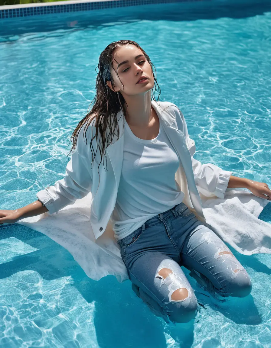 photo of young woman, in soaking wet, drenched clothes,
white sneakers, jeans, white t-shirt, pool, 
enjoying, wet clothes stuck to body,
detailed textures of the wet clothes, wet face, wet plastered hair,
wet, drenched, professional, high-quality details, full body view.
sharp focus, ultra-high pixel detail, realistic, high-quality, full colors, incredibly detailed, 4k, 8k, 16k, hyper-realistic, RAW photo, masterpiece, ultra-detailed, professionally color graded, professional photograph