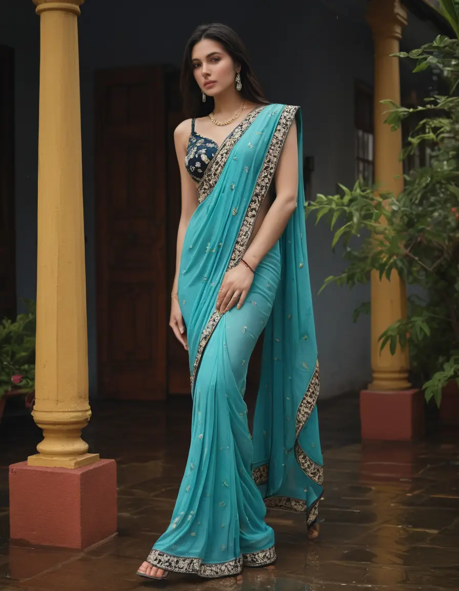 photo of young woman, in soaking wet, drenched clothes,
Stilletto heels, Silk pants, Embroidery,  long Saree skin tight , Outdoor house ,grope another female , 
enjoying, wet clothes stuck to body,
detailed textures of the wet clothes, wet face, wet plastered hair,
wet, drenched, professional, high-quality details, full body view.
sharp focus, ultra-high pixel detail, realistic, high-quality, full colors, incredibly detailed, 4k, 8k, 16k, hyper-realistic, RAW photo, masterpiece, ultra-detailed, professionally color graded, professional photograph, Straight open  wavy hairstyle , , pear shaped body,  wrist watch, thin necklace t ,  , no make up, 4.6feet tall model , 36b bra size, 
