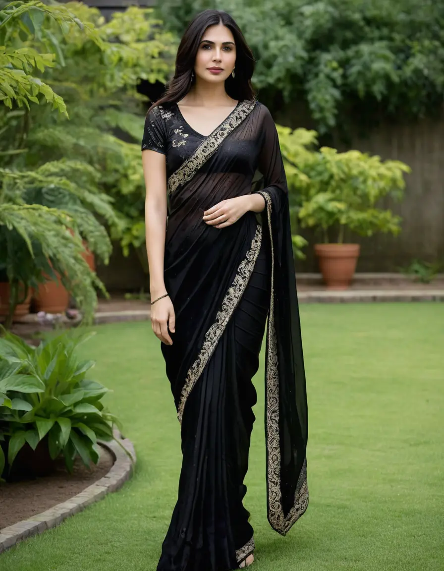 photo of young woman, in soaking wet, drenched clothes,
Stilletto heels, Silk pants, Embroidery,  long black Saree skin tight , Garden ,grope another female , 
enjoying, wet clothes stuck to body,
detailed textures of the wet clothes, wet face, wet plastered hair,
wet, drenched, professional, high-quality details, full body view.
sharp focus, ultra-high pixel detail, realistic, high-quality, full colors, incredibly detailed, 4k, 8k, 16k, hyper-realistic, RAW photo, masterpiece, ultra-detailed, professionally color graded, professional photograph, Straight open  wavy hairstyle , , pear shaped body,  wrist watch, thin necklace t ,  , no make up, 