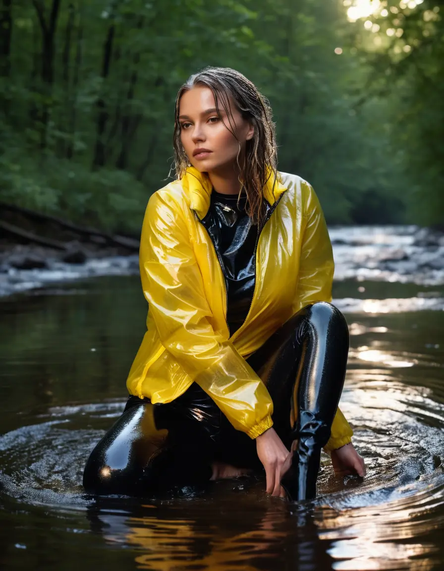 photo of young woman, in soaking wet, drenched clothes,
high heels, leather leggings, yellow transparent t-shirt, black wet shiny pvc puffer jacket, 4 women undressing each other, sitting in a forest river at night., 
enjoying, wet clothes stuck to body,
detailed textures of the wet clothes, wet face, wet plastered hair,
wet, drenched, professional, high-quality details, full body view.
sharp focus, ultra-high pixel detail, realistic, high-quality, full colors, incredibly detailed, 4k, 8k, 16k, hyper-realistic, RAW photo, masterpiece, ultra-detailed, professionally color graded, professional photograph, 65 years old fat black mature, big boobs