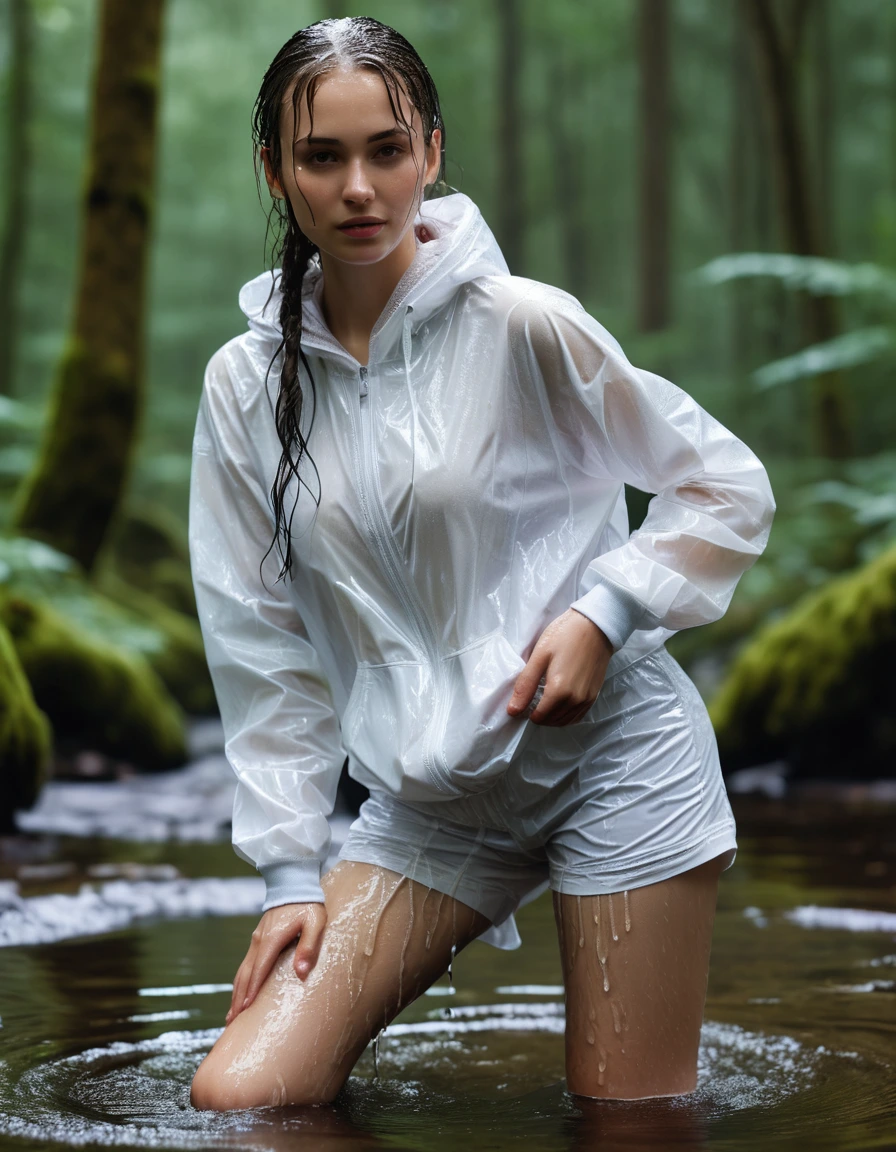 photo of young woman, in soaking wet, drenched clothes,
white nylon sock, white nylon, white wet top, forest, 
enjoying, wet clothes stuck to body,
detailed textures of the wet clothes, wet face, wet plastered hair,
wet, drenched, professional, high-quality details, full body view.
sharp focus, ultra-high pixel detail, realistic, high-quality, full colors, incredibly detailed, 4k, 8k, 16k, hyper-realistic, RAW photo, masterpiece, ultra-detailed, professionally color graded, professional photograph, very transparent white clothes and feet visible, dry skin, dry clothes, dry fabric