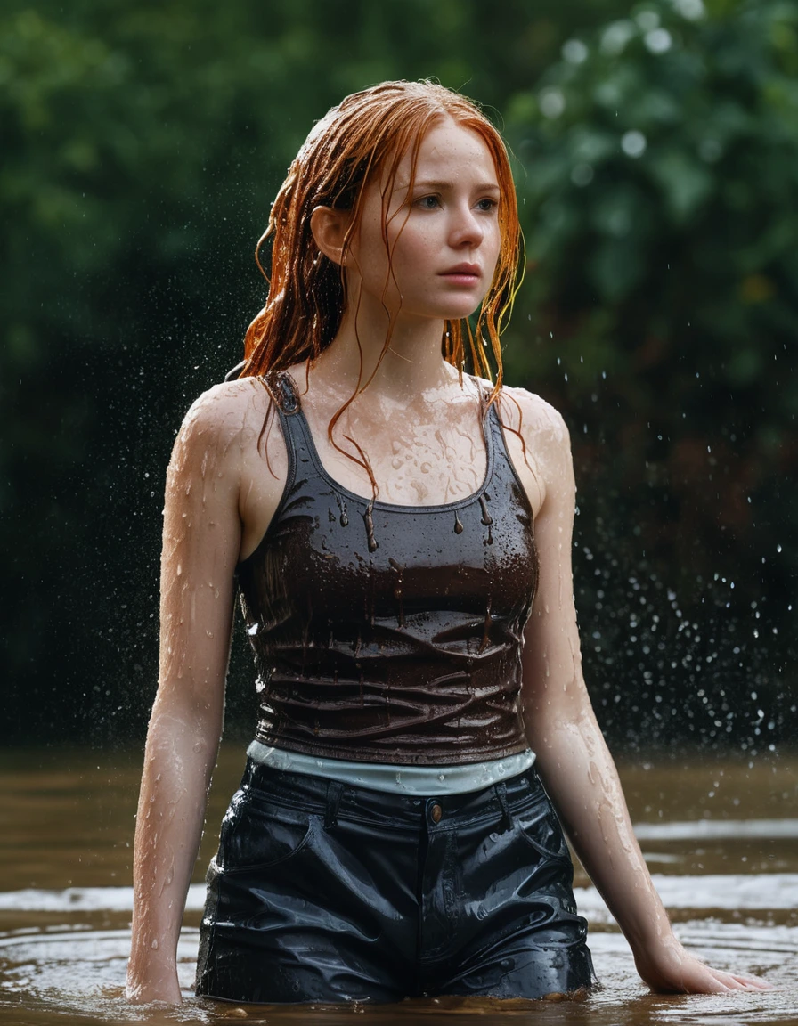 photo of young woman, in soaking wet, drenched clothes,
Crop-top, , 
enjoying, wet clothes stuck to body,
detailed textures of the wet clothes, wet face, wet plastered hair,
wet, drenched, professional, high-quality details, full body view.
sharp focus, ultra-high pixel detail, realistic, high-quality, full colors, incredibly detailed, 4k, 8k, 16k, hyper-realistic, RAW photo, masterpiece, ultra-detailed, professionally color graded, professional photograph, Amy pond, dry skin, dry clothes, dry fabric